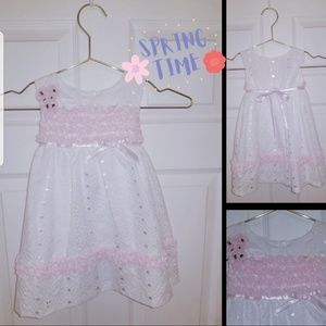 Sale! White Eyelet and Pink Ruffle Trim Dress